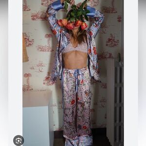 Anthropologie We Are Hah Violet Queen Fisher Sheer‎ PJ Set XL